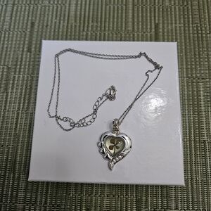 Silver Heart Pendant Necklace with Clover Design